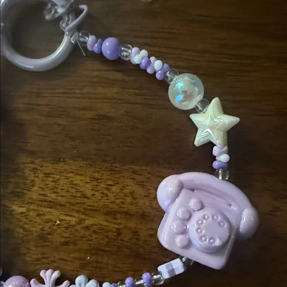 Purple Bead keychain with Character Charm bohemian fairycore whimsical‎ mystical
